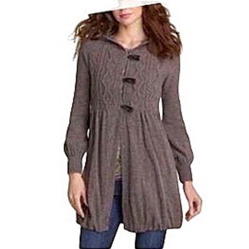 Free People Toggle Lambswool Cardigan Boho Brown Sweater Cable Knit Hooded Small